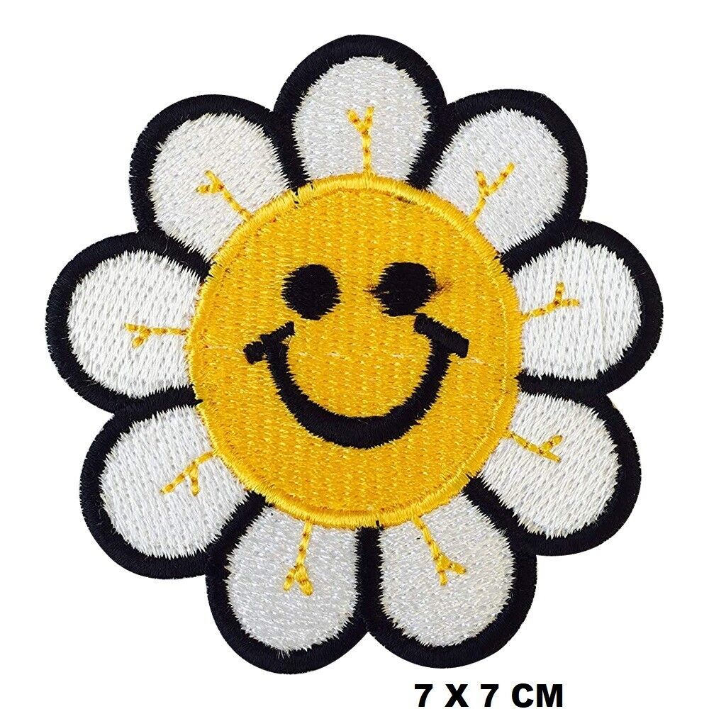 Sun Flower Happy Logo Embroidered Patch Iron On/Sew On Patch Batch For Clothes