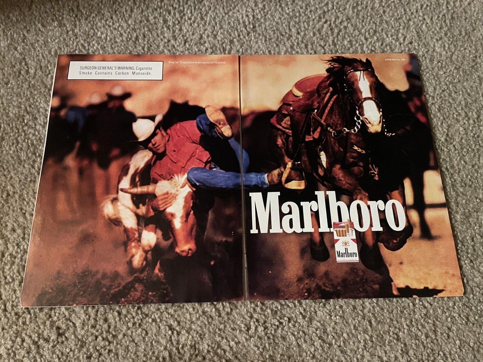 Vintage 1995 MARLBORO CIGARETTES Print Ad COWBOY HORSE CATTLE 1990s