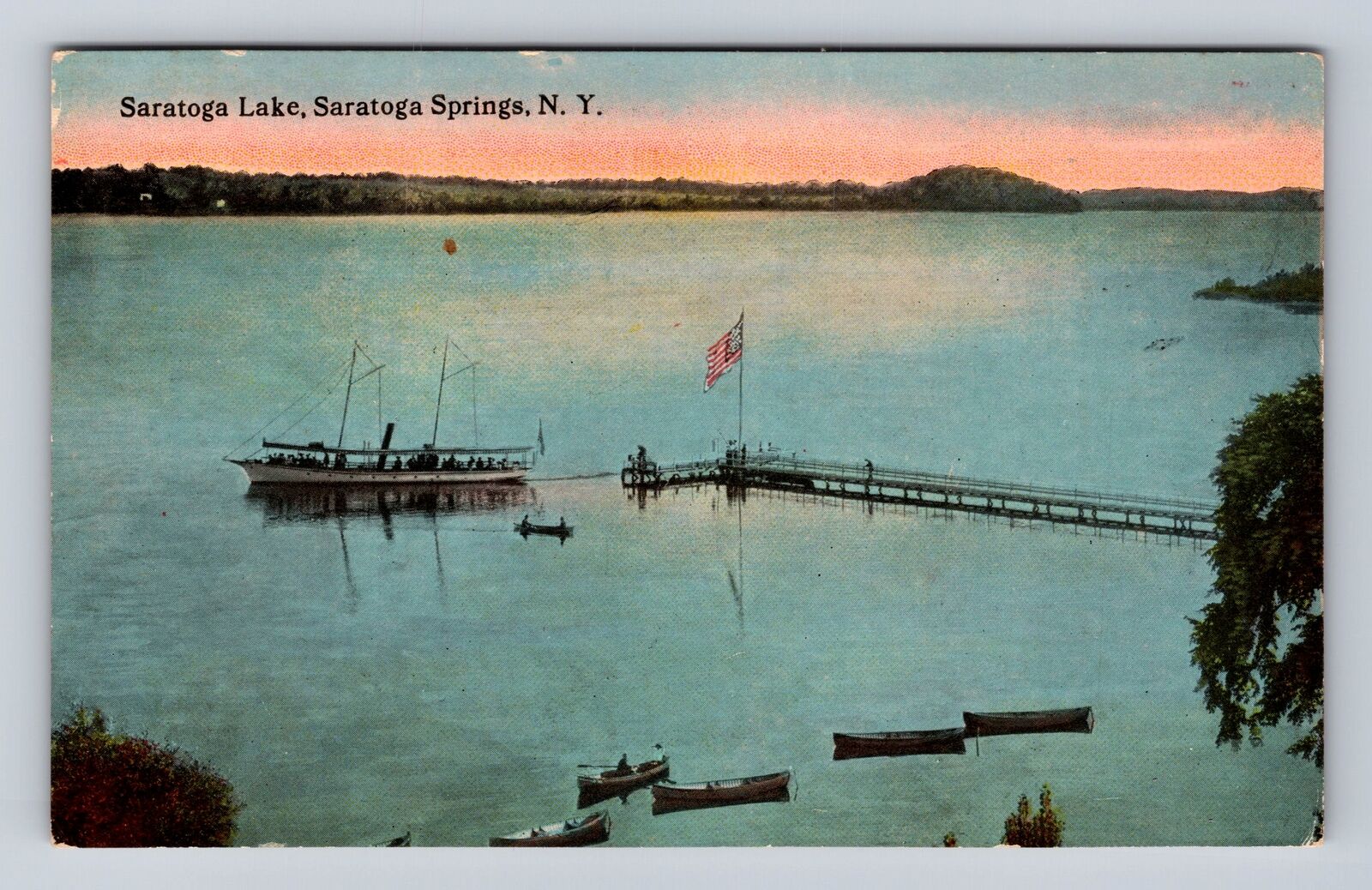 Saratoga Springs NY-New York, Saratoga Lake, Aerial, Antique, Vintage Postcard