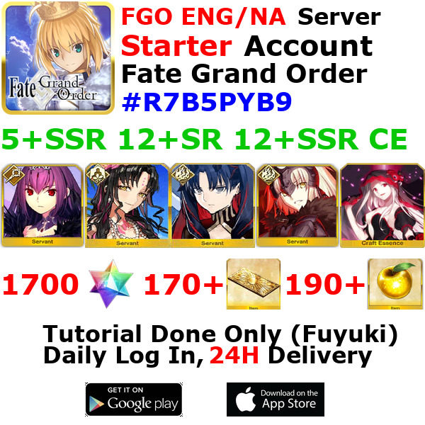 [ENG/NA][INST] FGO / Fate Grand Order Starter Account 5+SSR 170+Tix 1730+SQ #R7B