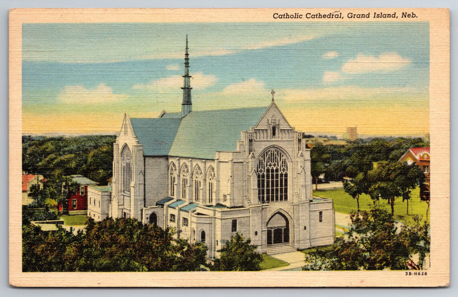 Vintage Postcard NE Grand Island Catholic Cathedral Aerial View ~6781