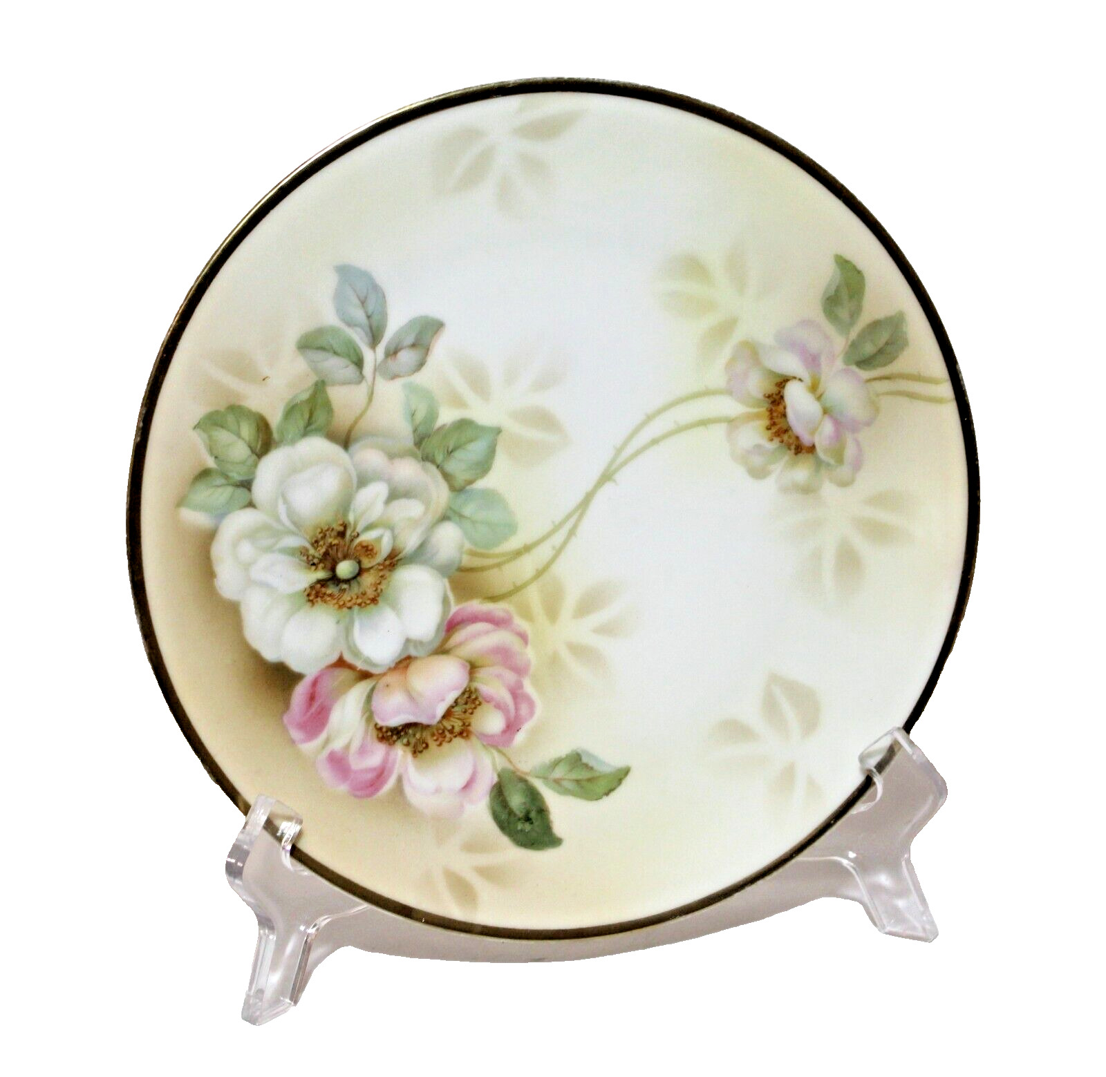 Vintage Hand Painted Porcelain Plate Pink Flower Prussian Germany