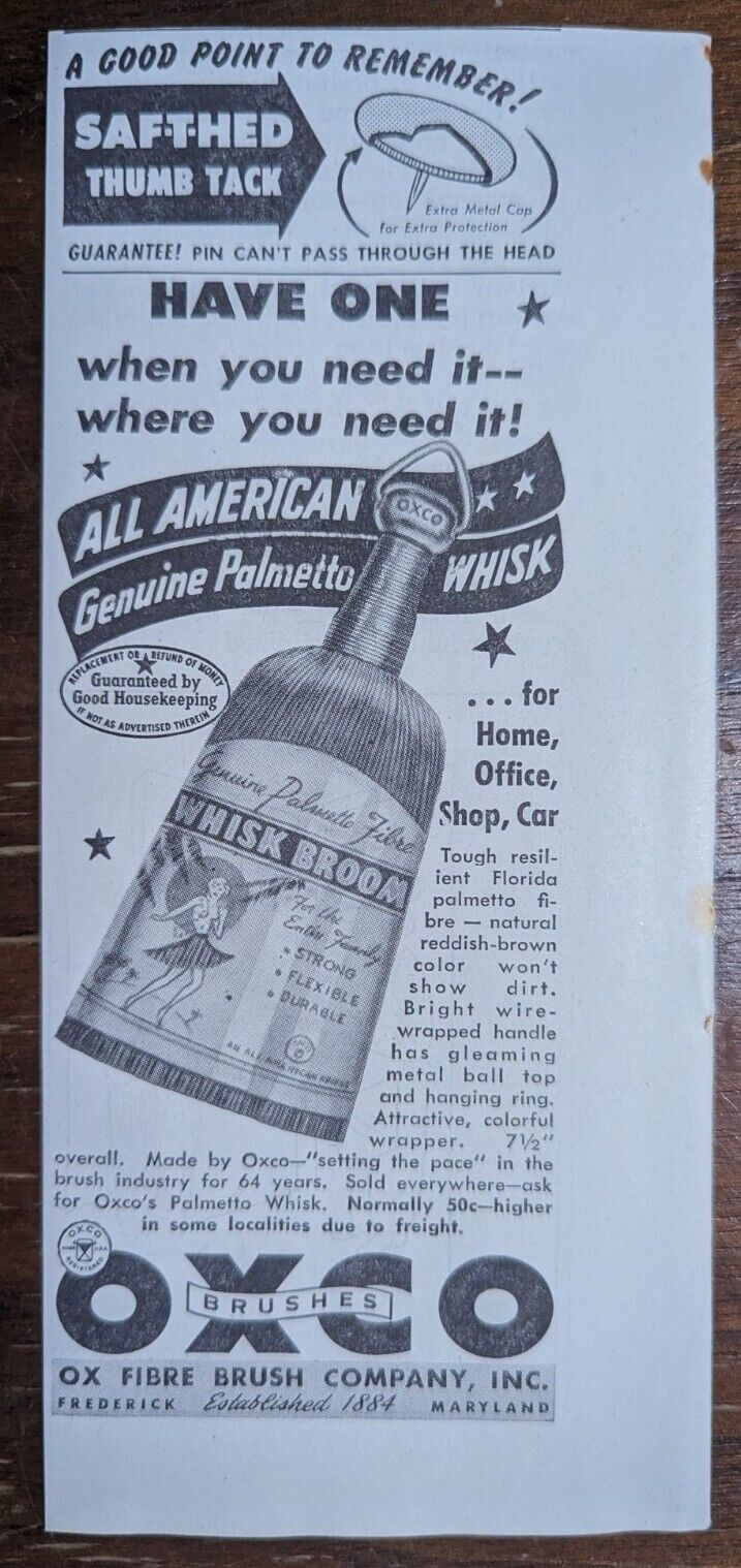 Oxco All American Whisk Broom 1940s Vintage Print Ad