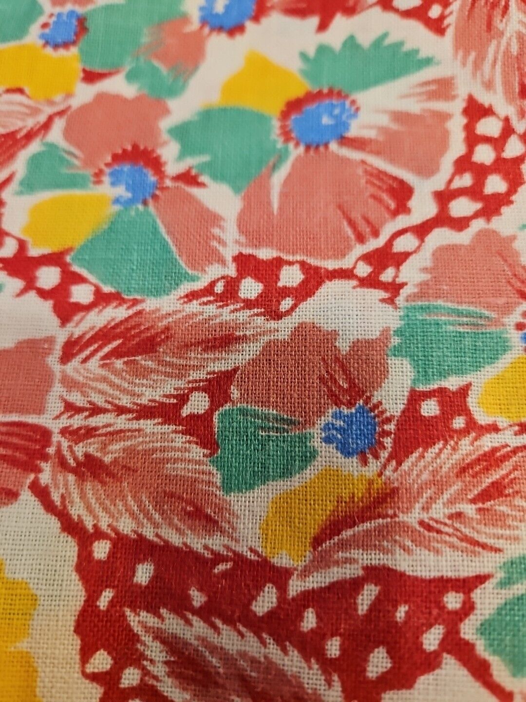 Vtg Auth Feedsack Fabric RED Pink Blue Green White Cotton 38×46 Flower