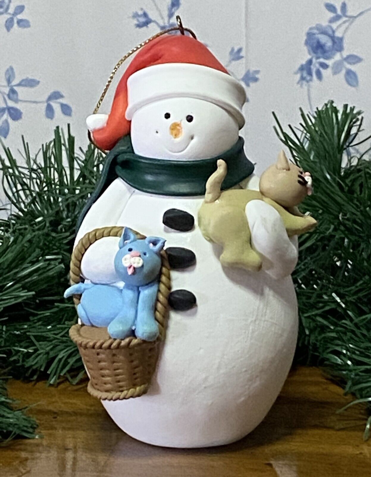 Adorable Snowman Holding 2 Cats Ornament or Figurine Cat Kitten