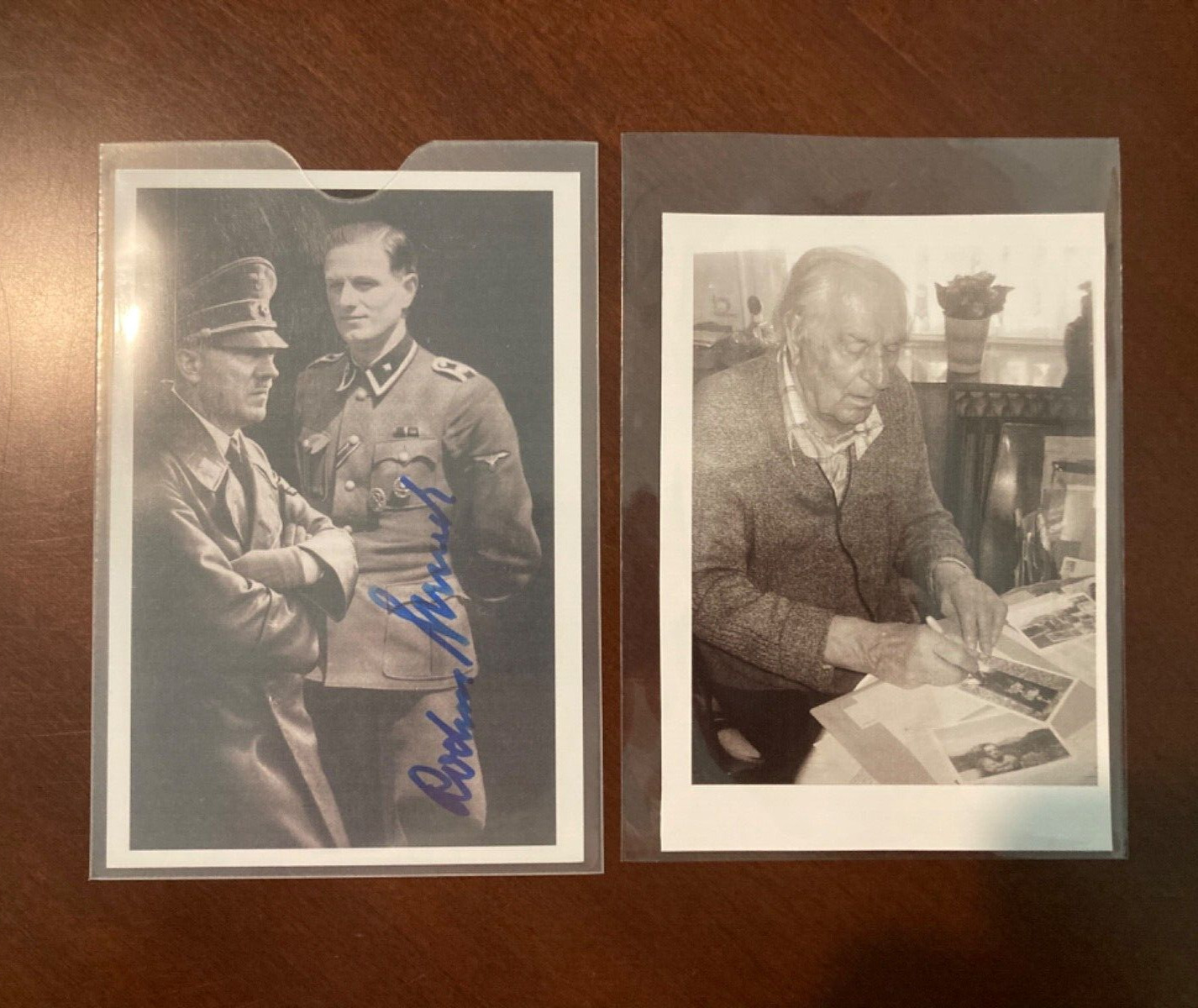 Hand Signed 4x6 B&W Photo Montage of Sgt. Misch and German Chancellor-WW II /COA