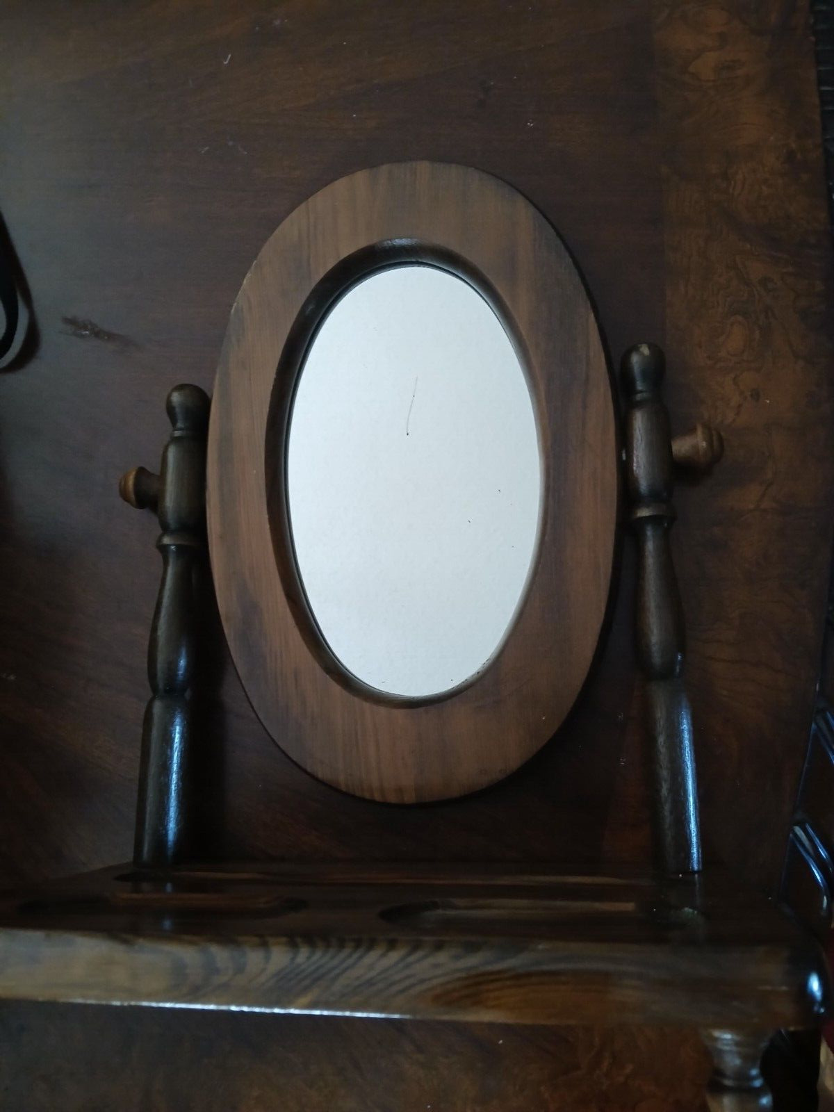 Vintage Wooden Shaving Vanity with Swiveling Mirror