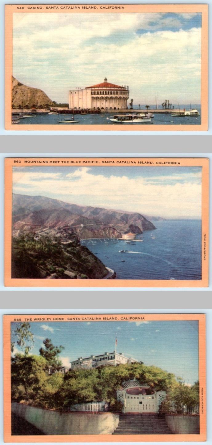 3 Postcards CATALINA ISLAND, California CA ~ Casino WRIGLEY HOME Birdseye c1940s
