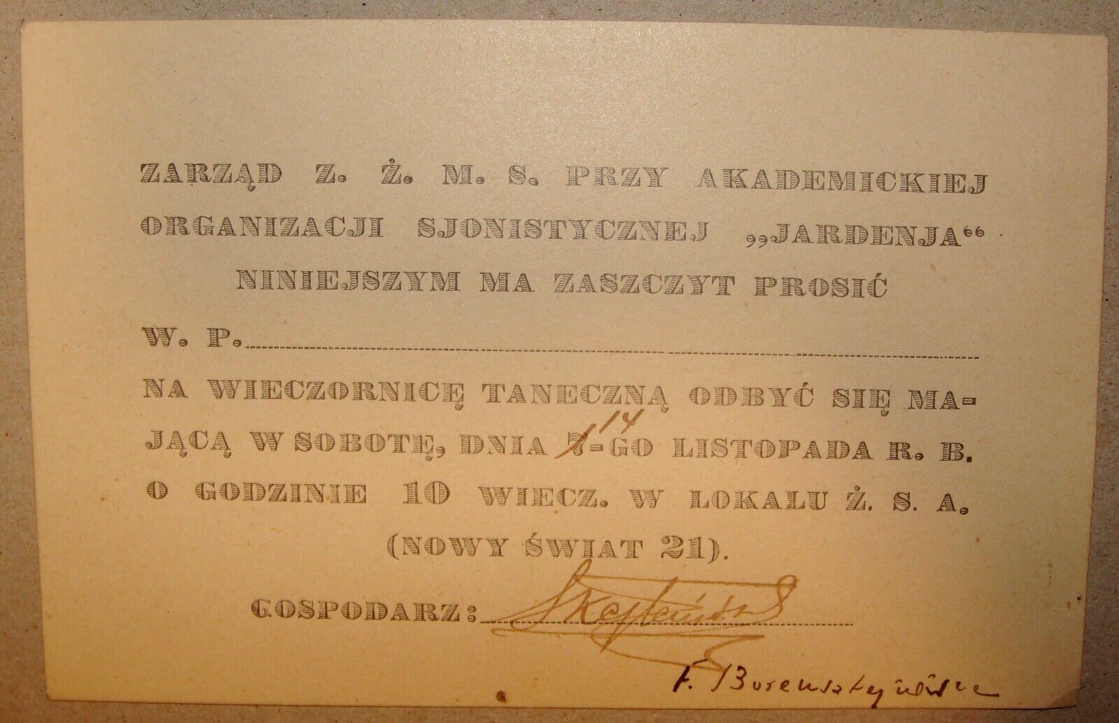Jewish Judaica 1920s Poland Warsaw YARDENIA Card Zionist Academic Student School