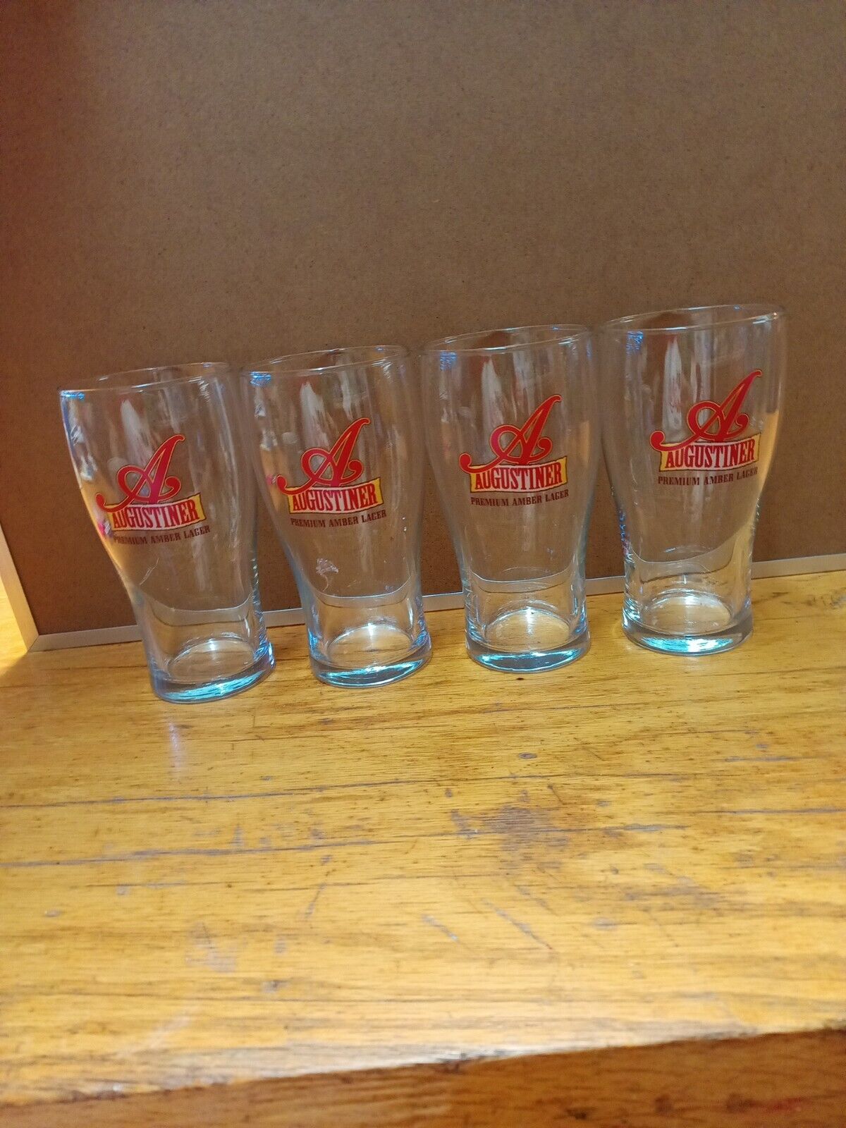 Augustiner Set Of 4 Premium Amber Lager Beer Glasses Made by Libbey 