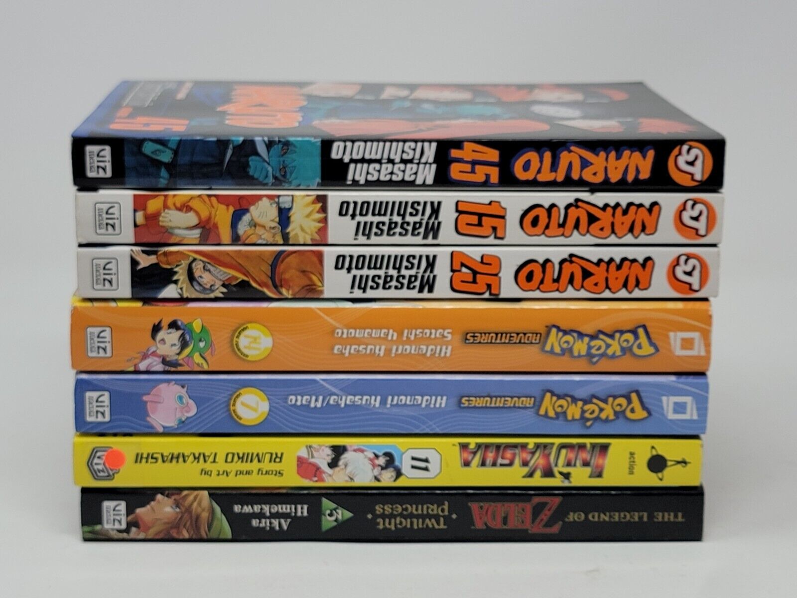 Lot Of 7 Various Manga Books - Pokemon, Naruto, Inuyasha, Zelda