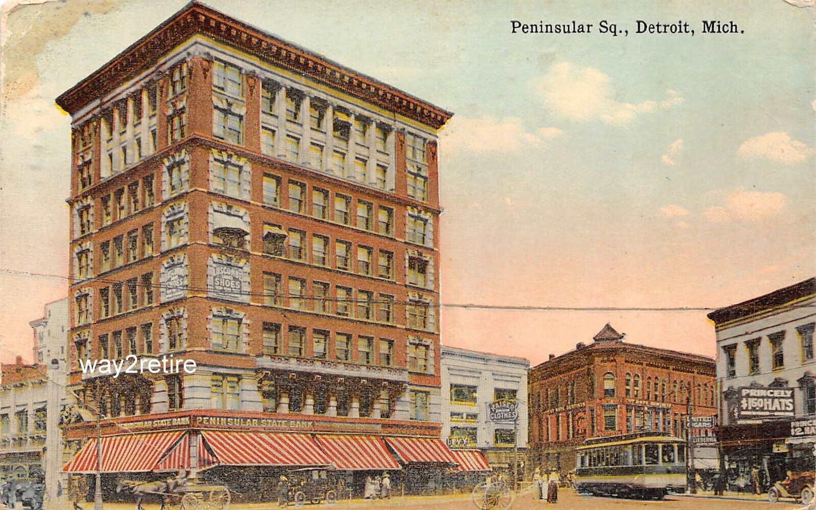 Postcard TnT Detroit Peninsular Square Michigan 1915