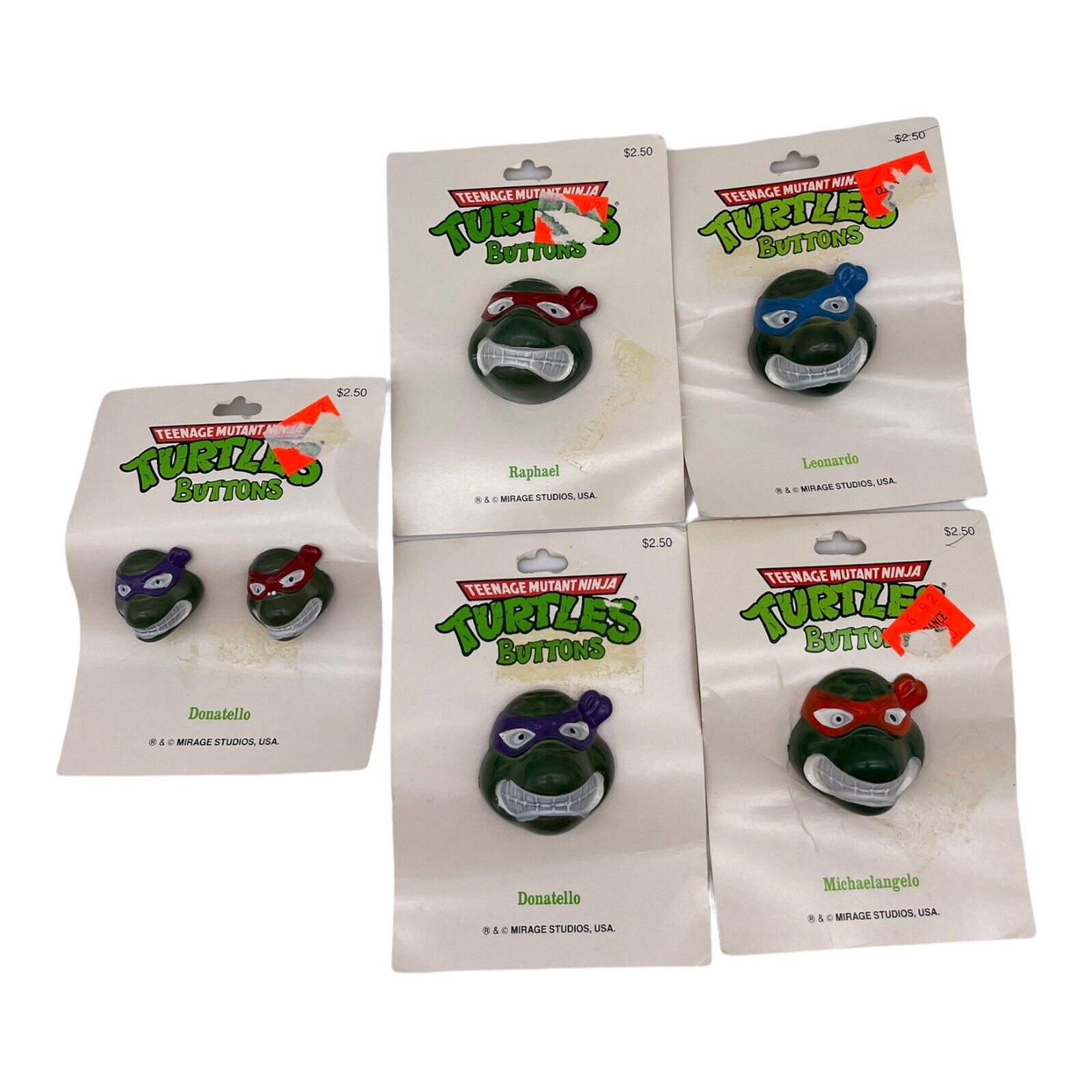 Vintage Teenage Mutant Ninja Turtle Sew on Button Sewing TMNT Complete Set NOS