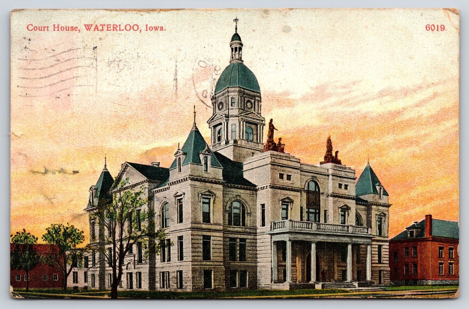 Original Old Vintage Antique Postcard Court House Building Waterloo, Iowa 1909