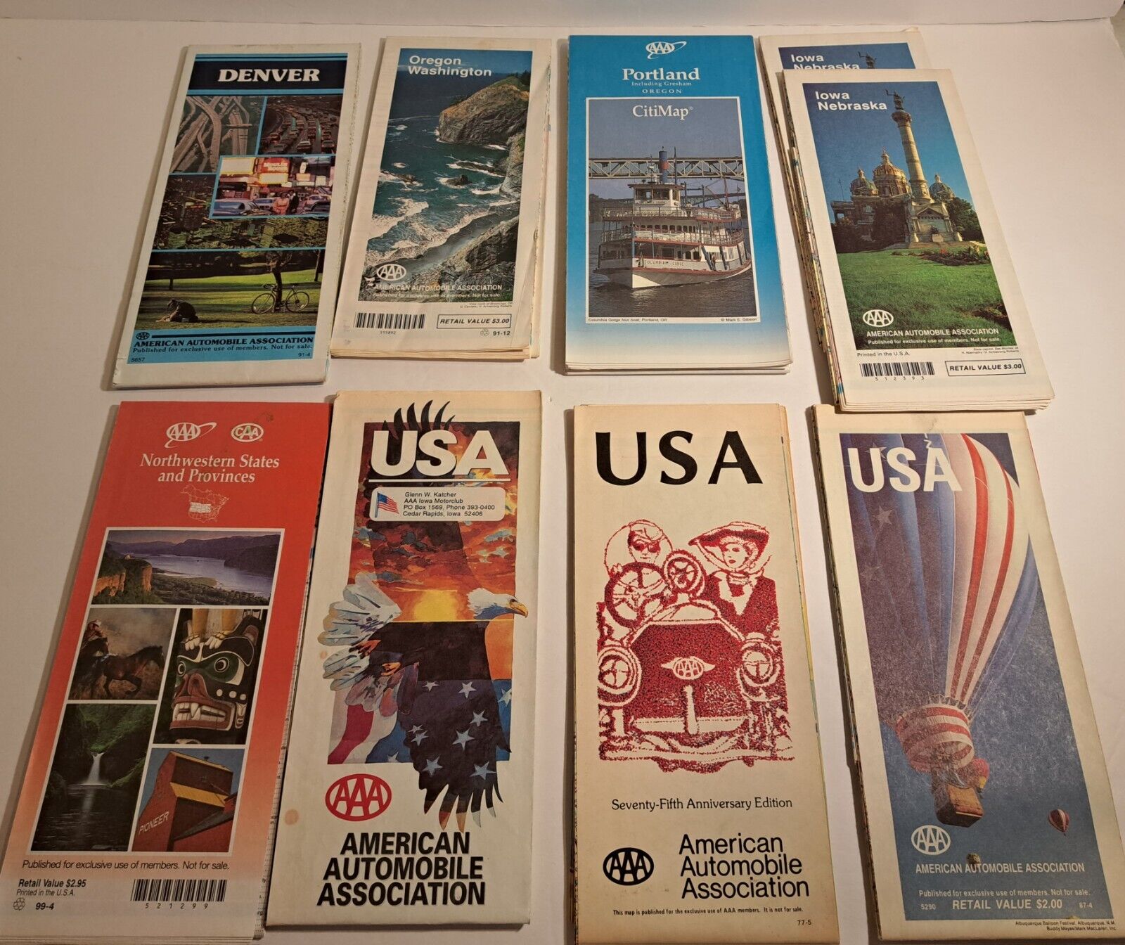 Lot Of Vintage AAA Road Maps. USA, Denver, Oregon, Nebraska, Iowa 90s