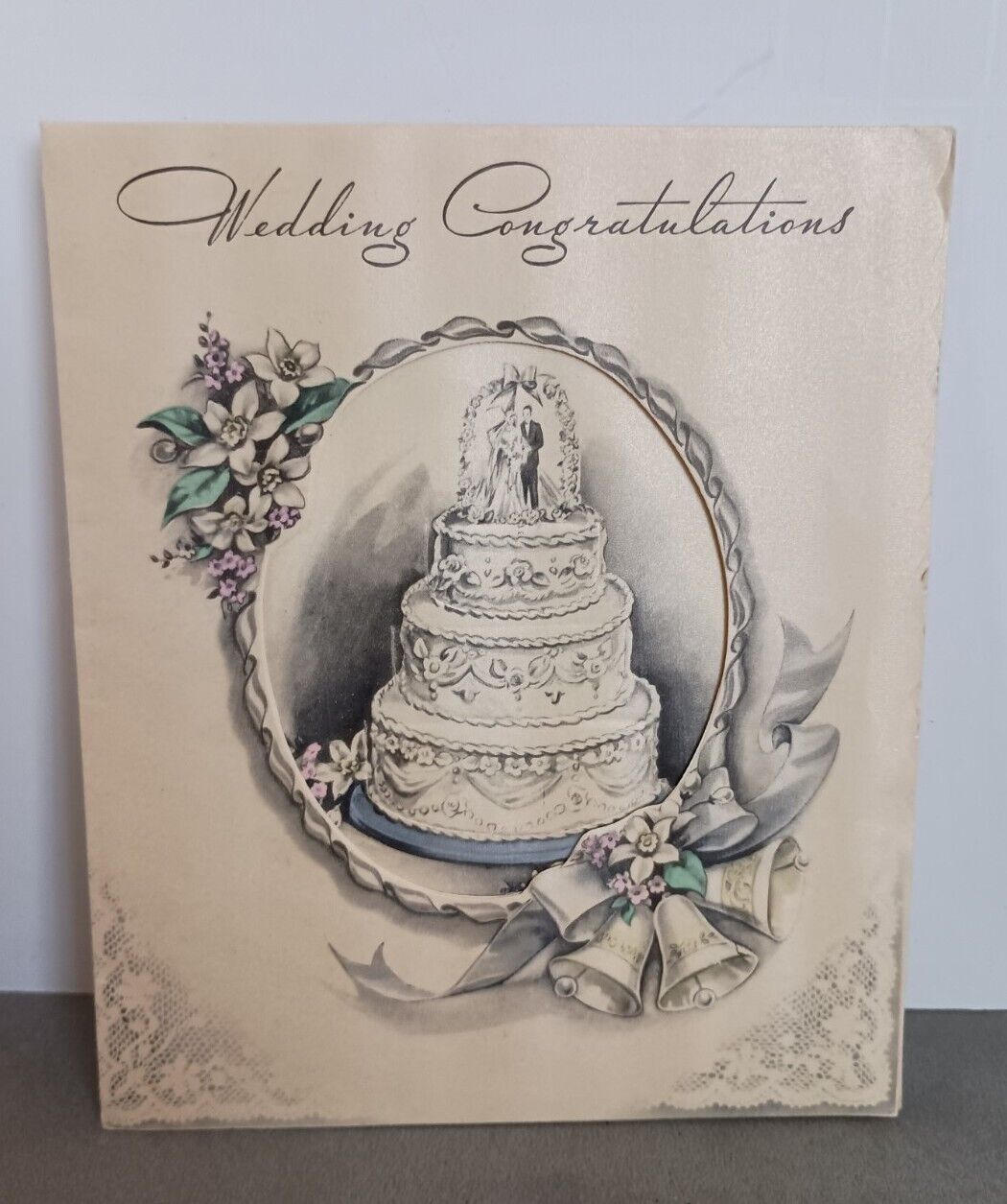 Vintage Rust Craft Wedding Card Wedding Cake Cut Out Used