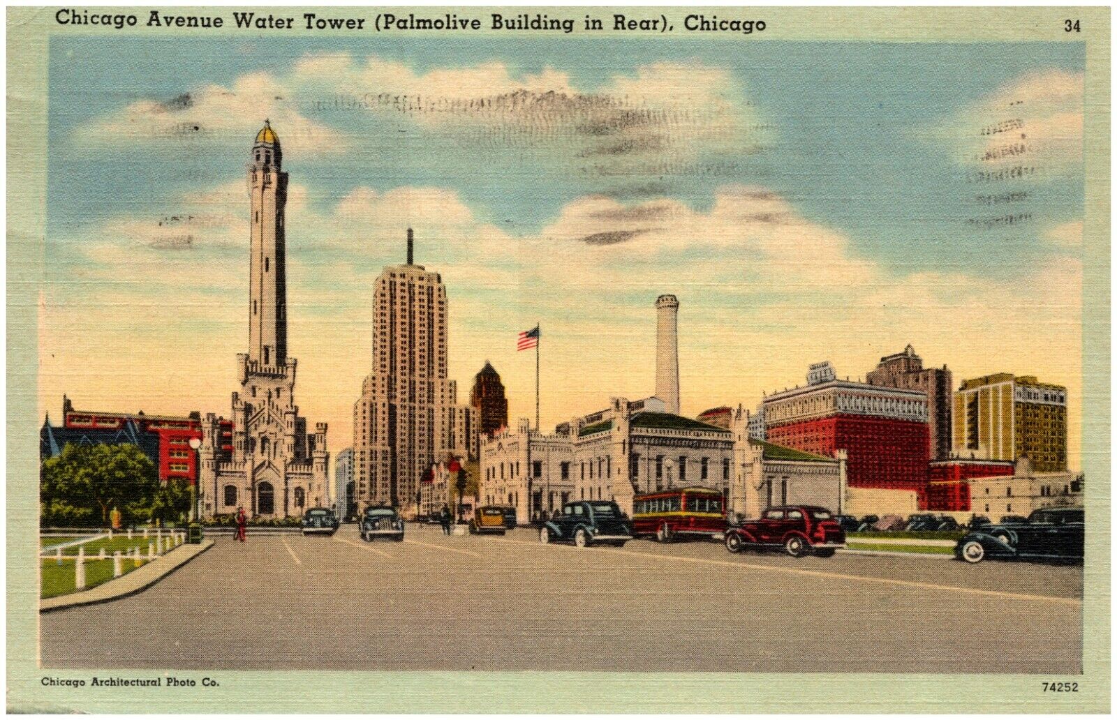 C1940s Chicago IL Avenue Water Tower Street View W Cars Illinois Postcard 5-3