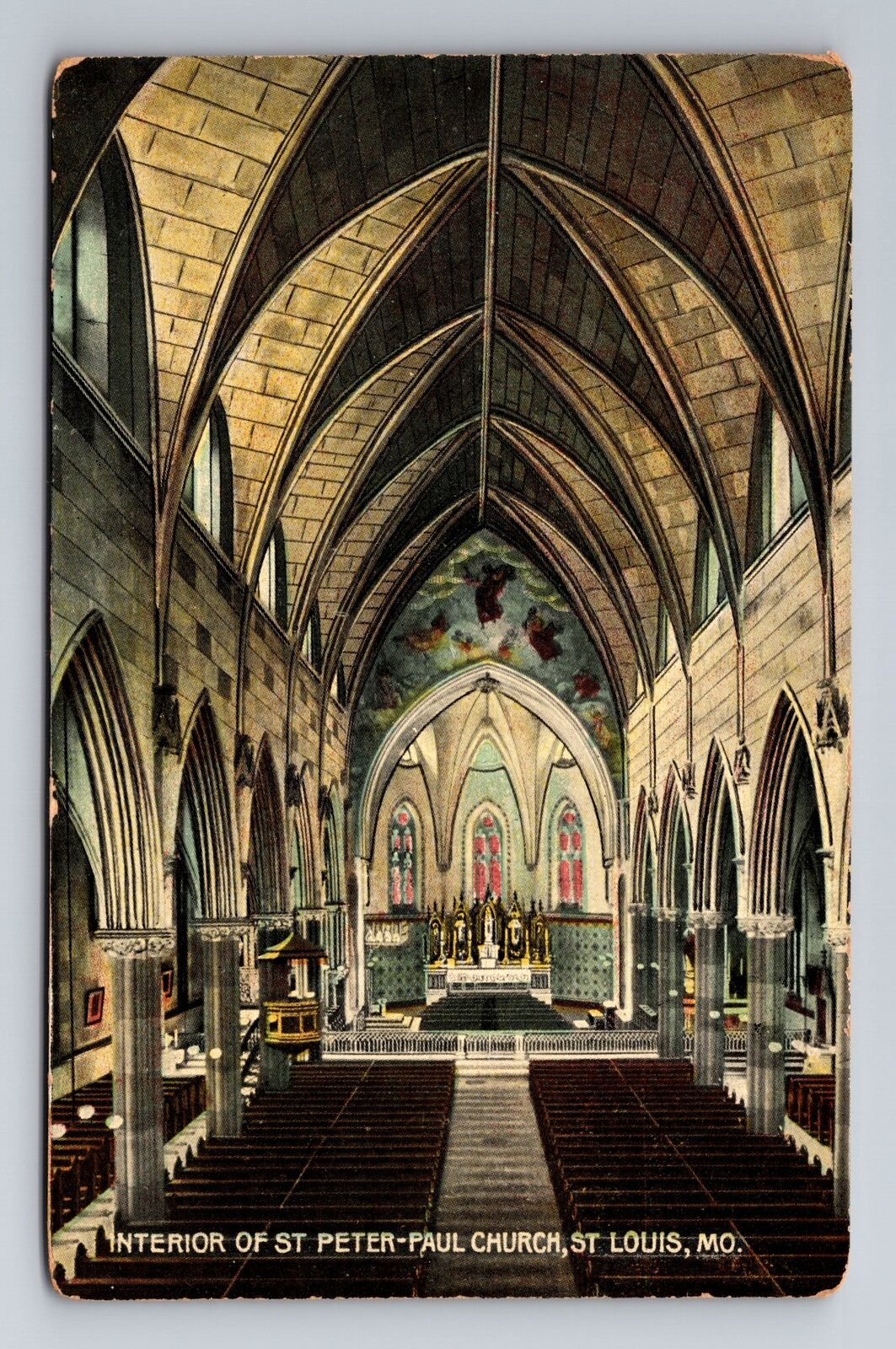 St Louis MO-Missouri, Interior St Peter-Paul Church, Antique Vintage Postcard