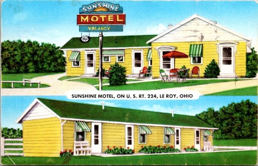 Vintage Advertising Postcard Sunshine Motel U.S. 224 Le Roy Ohio OH 1955    V808
