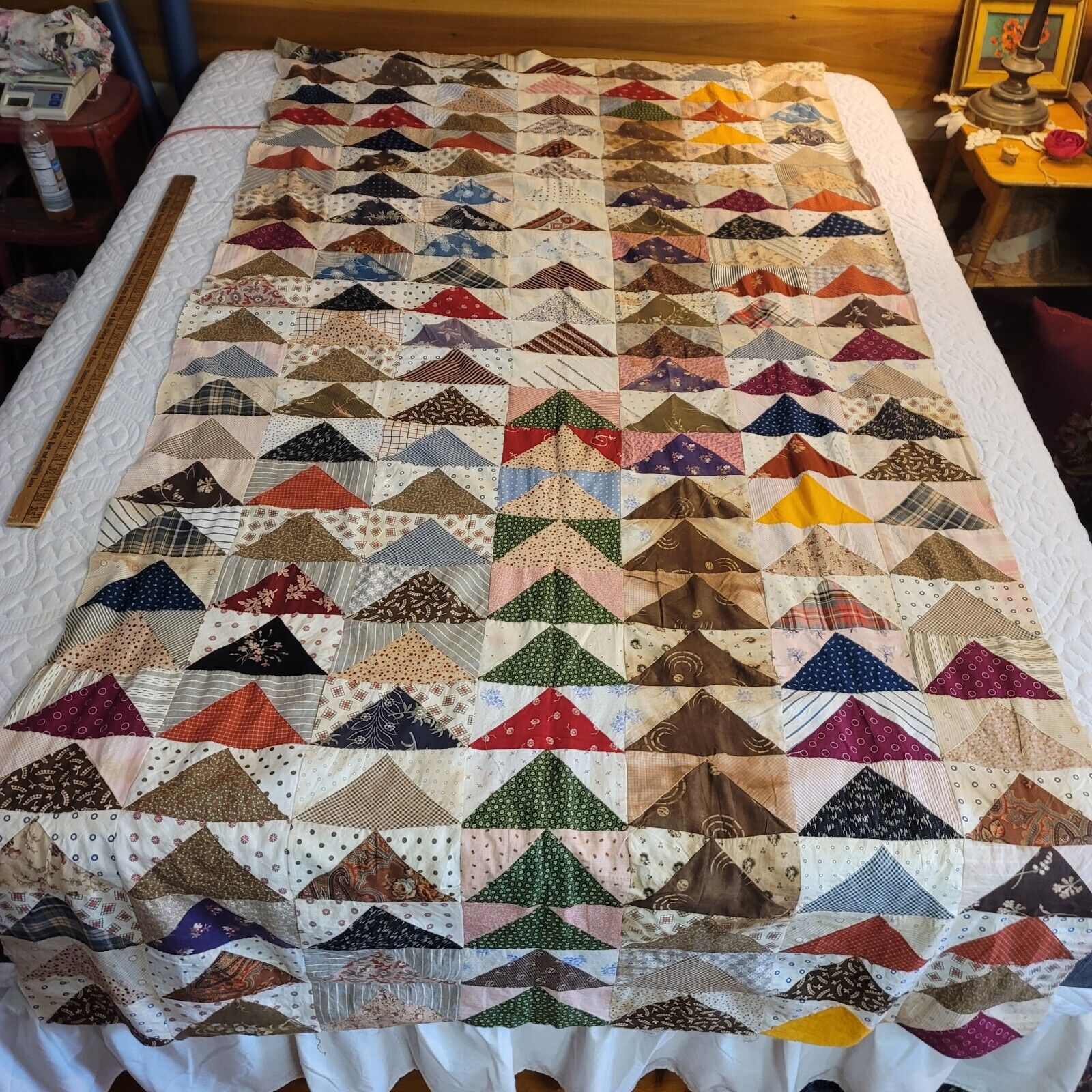 Antique Quilt Flying Geese Quilt top.  Workman Cot Size. C. 1900.