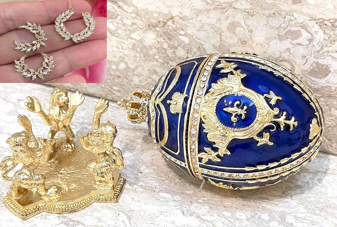 Sapphire Fabergé eggs Diamond Swarovski Wreath Ornament Jewelry New Year's Luck