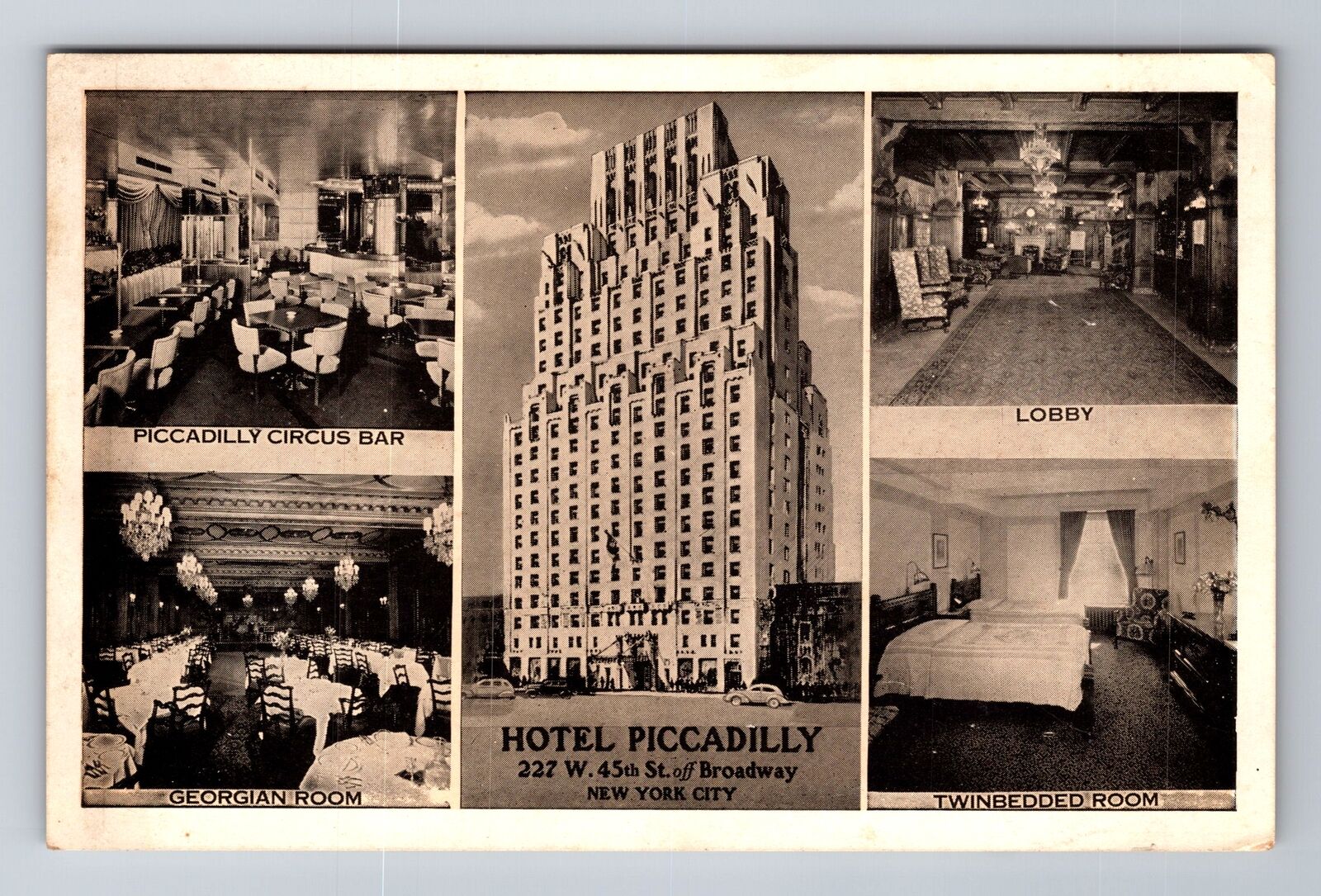 New York NY-New York, Hotel Piccadilly, Advertising, Antique Vintage Postcard