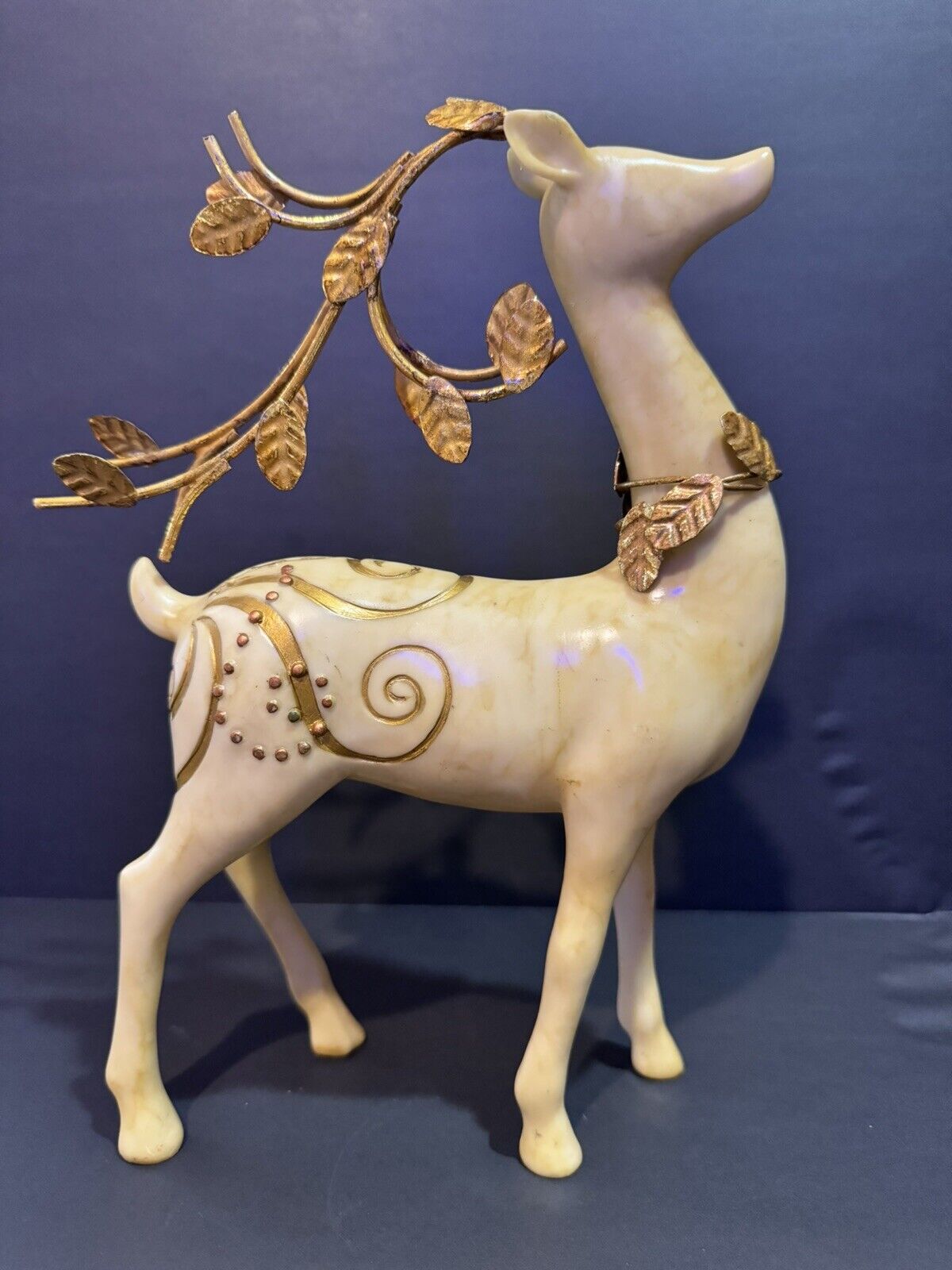 Vintage Gold Embossed Marbled Resin Stag Deer 10” *preowned