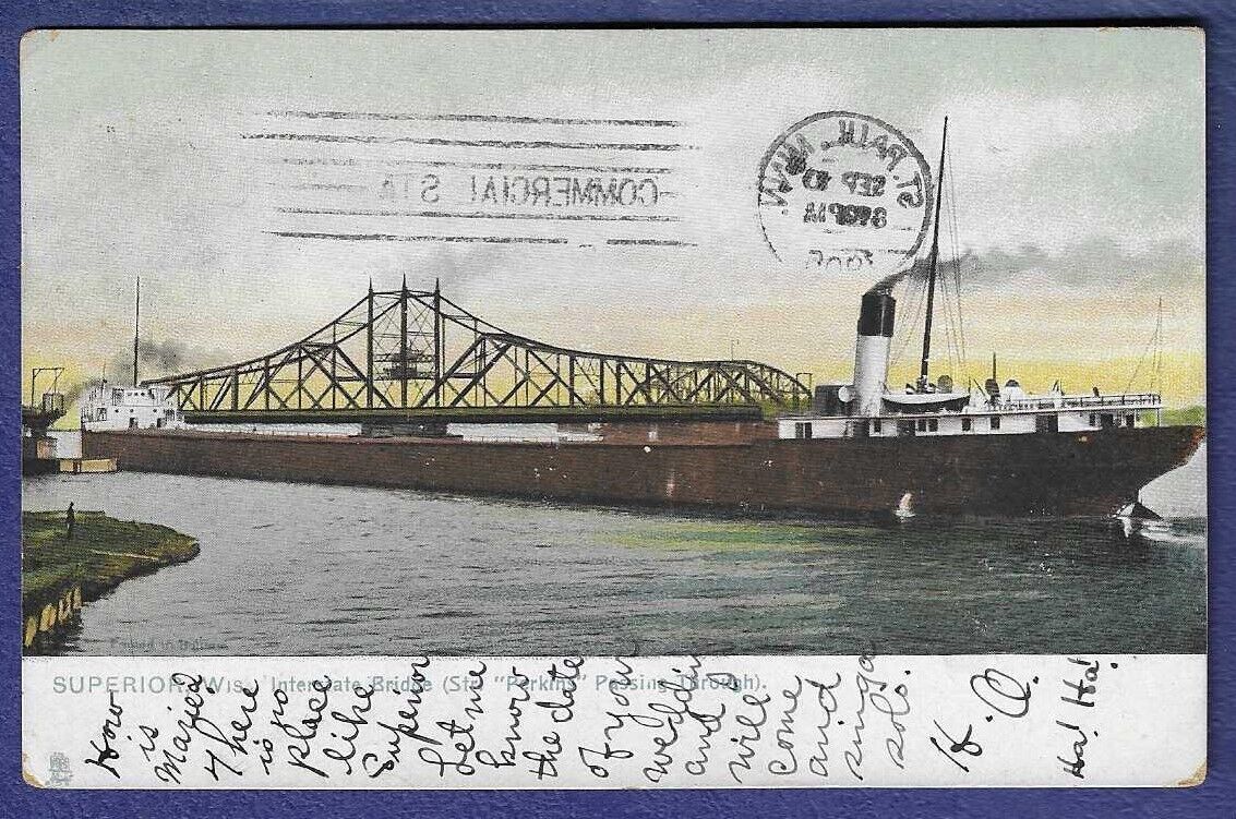 1906 Superior Wis. Str. Perkins/Interstate Bridge Tuck\'s postcard 