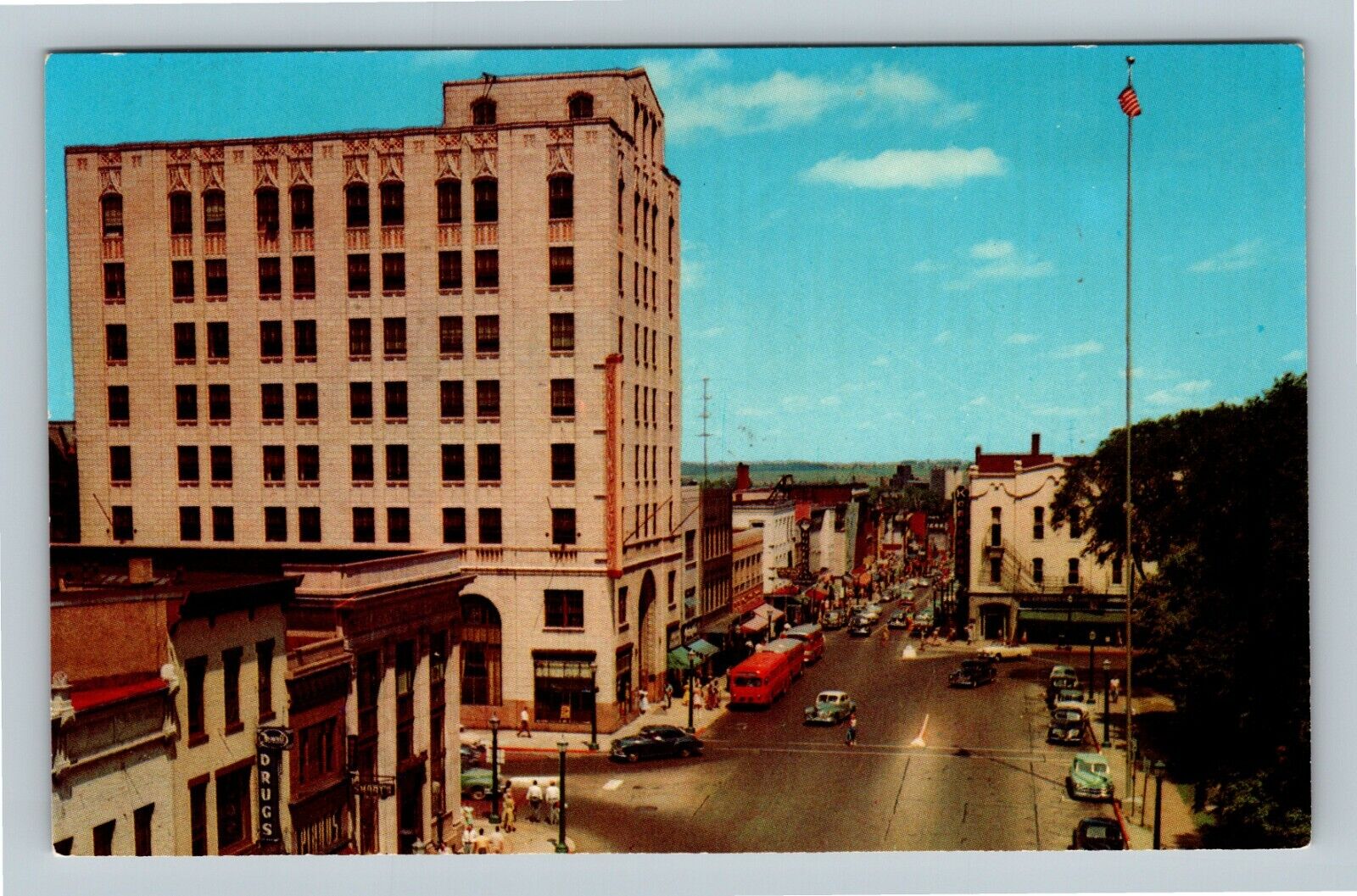 Mansfield OH, Main Street, Square, Drugstore, Ohio Vintage Postcard