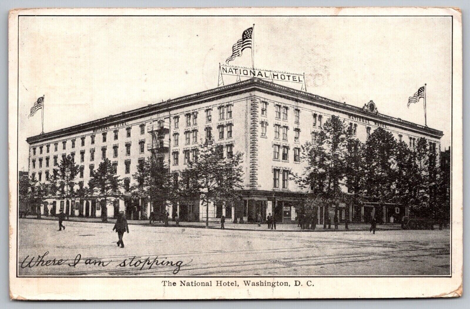The National Hotel Washington American Flag BW 1912 Cancel WOB PM Postcard