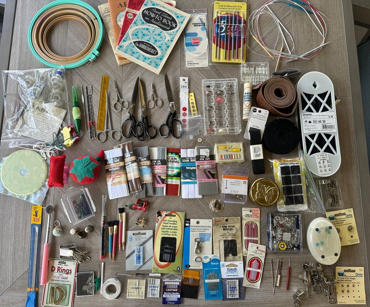 Vintage Estate Sewing Lot Grandma’s Junk Drawer Scissors Threads Tin Thimbles