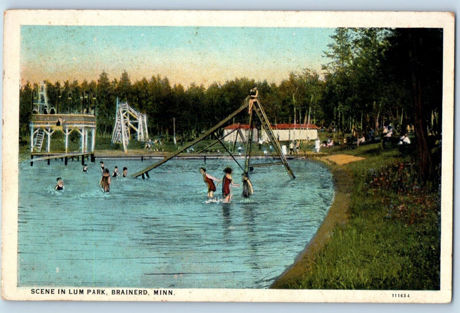 Brainerd Minnesota MN Postcard Scene Lum Park Slides Pool c1920 Vintage Antique