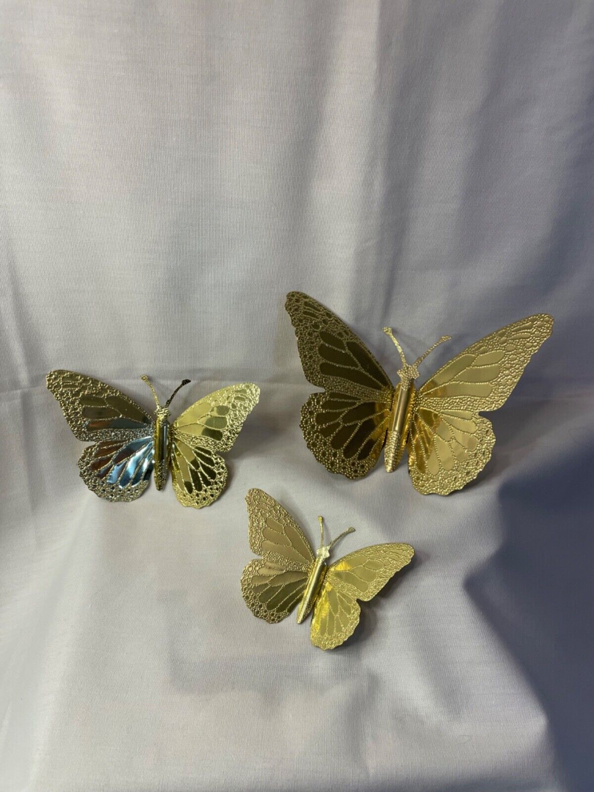 set of three brass wall hanging butterflies