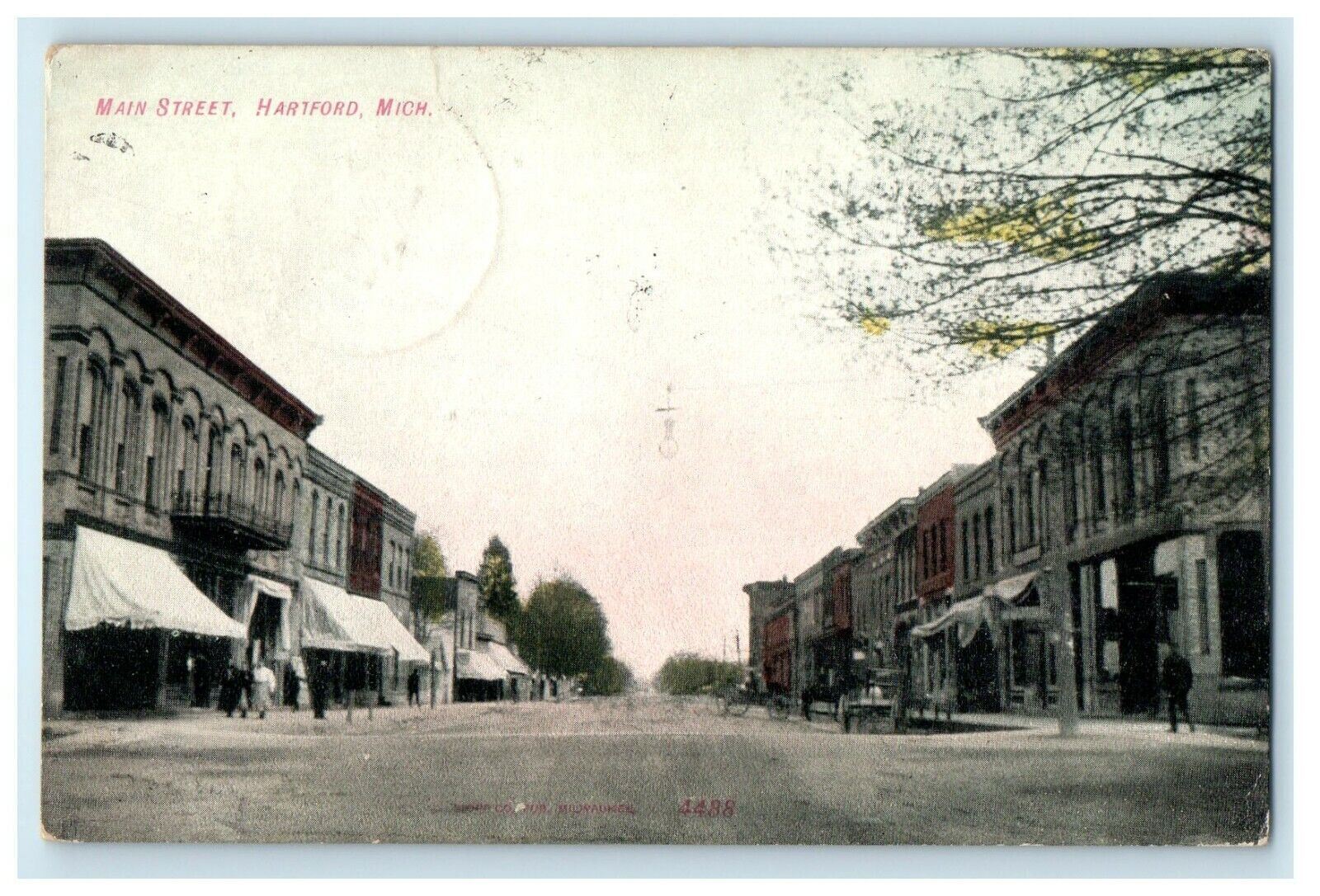 1908 Scene at Main Street, Hartford Michigan MI Antique Postcard