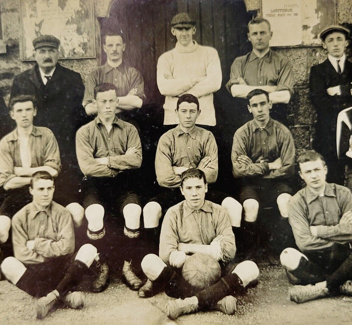 Rare 1908 RPPC Postcard Landewednack Cornwall Football Club Team UK England