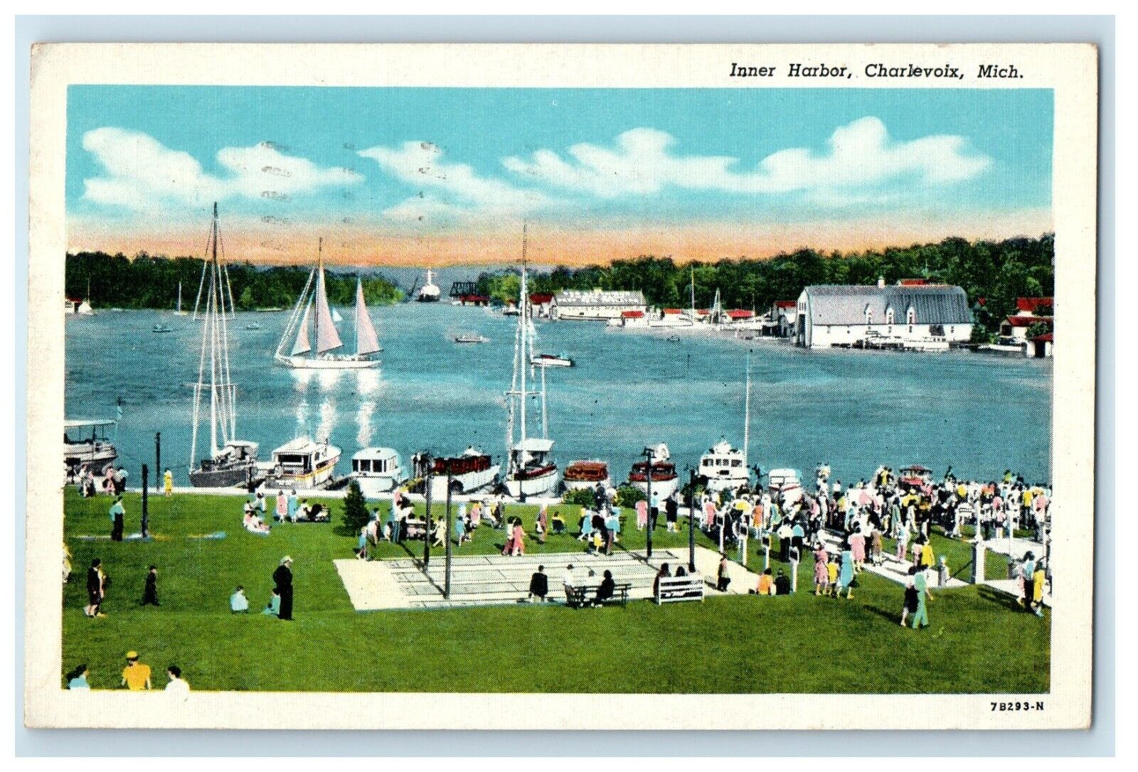 1948 View Of Inner Harbor Boat Charlevoix Michigan MI Posted Vintage Postcard