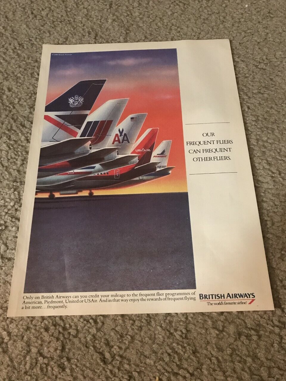 Vintage 1987 BRITISH AIRWAYS AIR LINES Print Ad 1980s FREQUENT FLYERS RARE