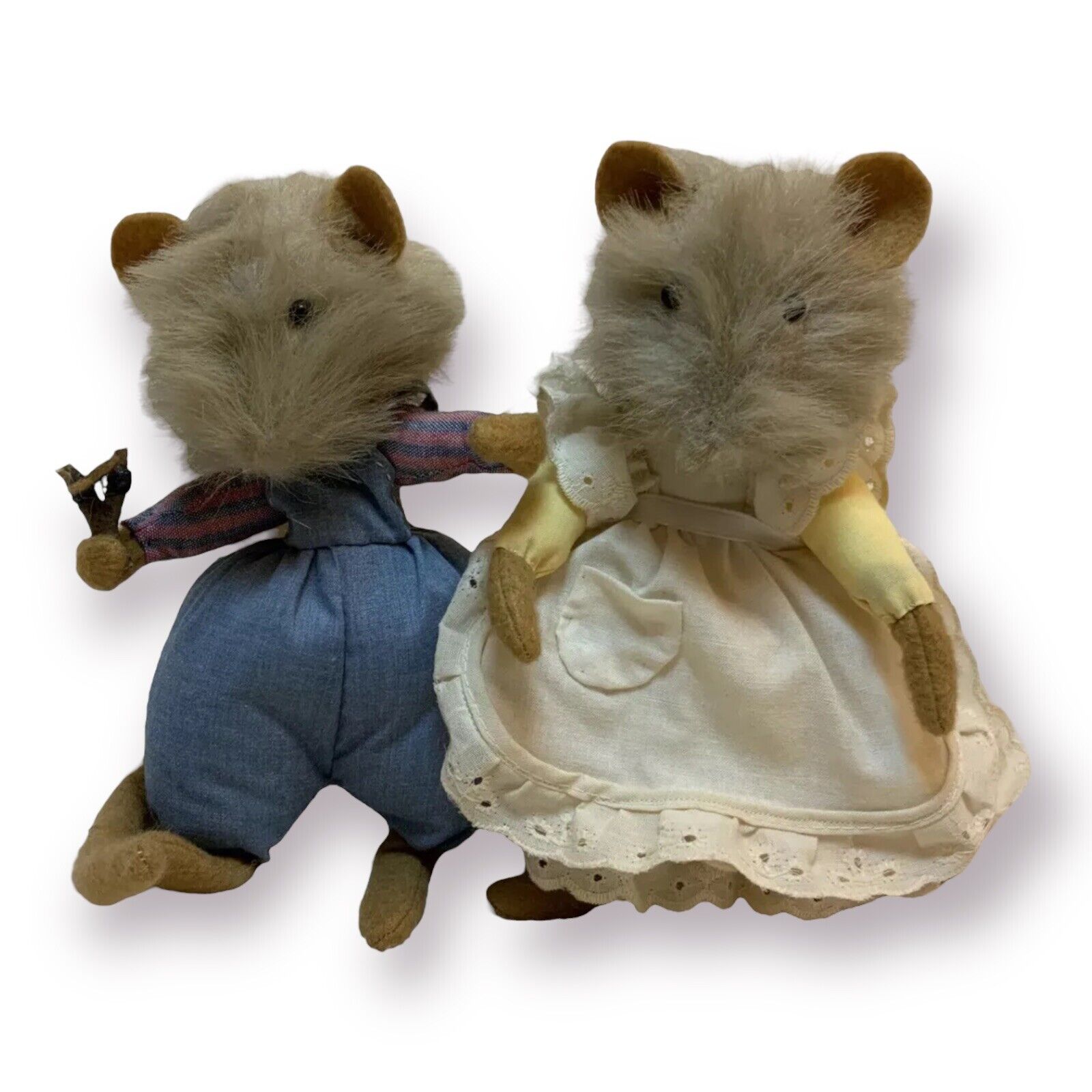 Vintage Felt and Fur Plush Mouse Mice Figurines 7” Handmade Pair Adorable