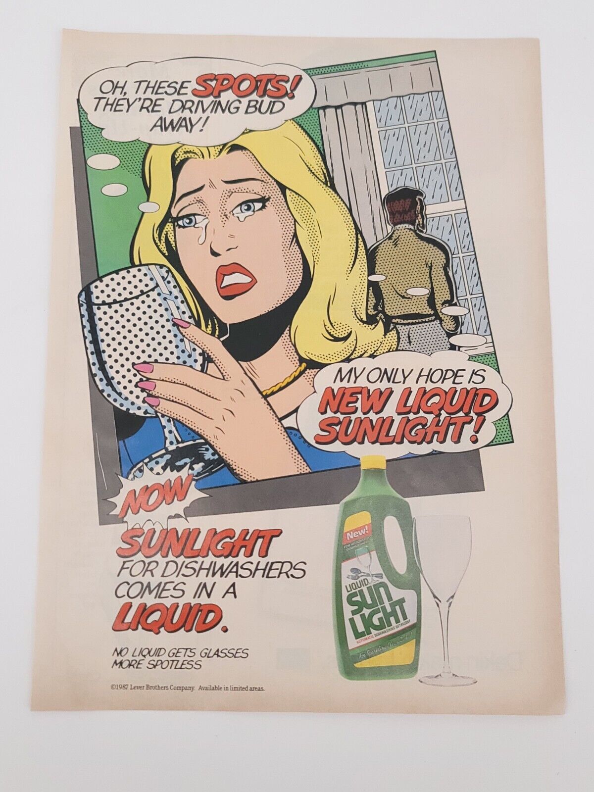 1987 Liquid Sunlight Detergent Vintage Magazine Print Ad Dishwasher Soap