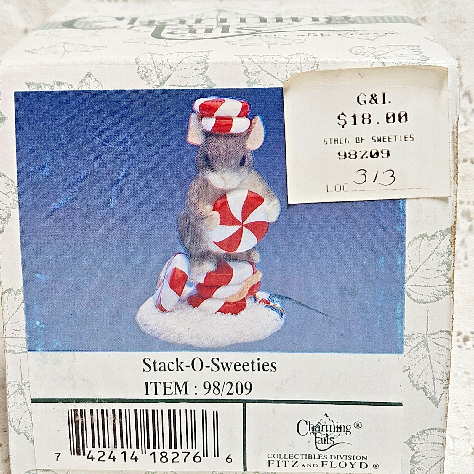 Charming Tails Fitz Floyd Stack-O- Sweeties Mouse Candy Peppermint