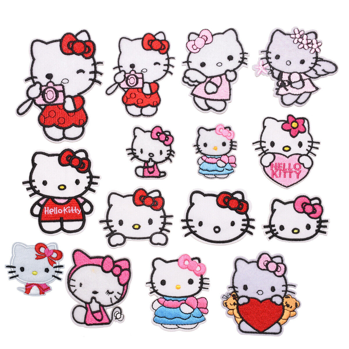 15pcs/set Cute Hello Kitty Embroidery Patch Costume Accessories Iron On Sew On