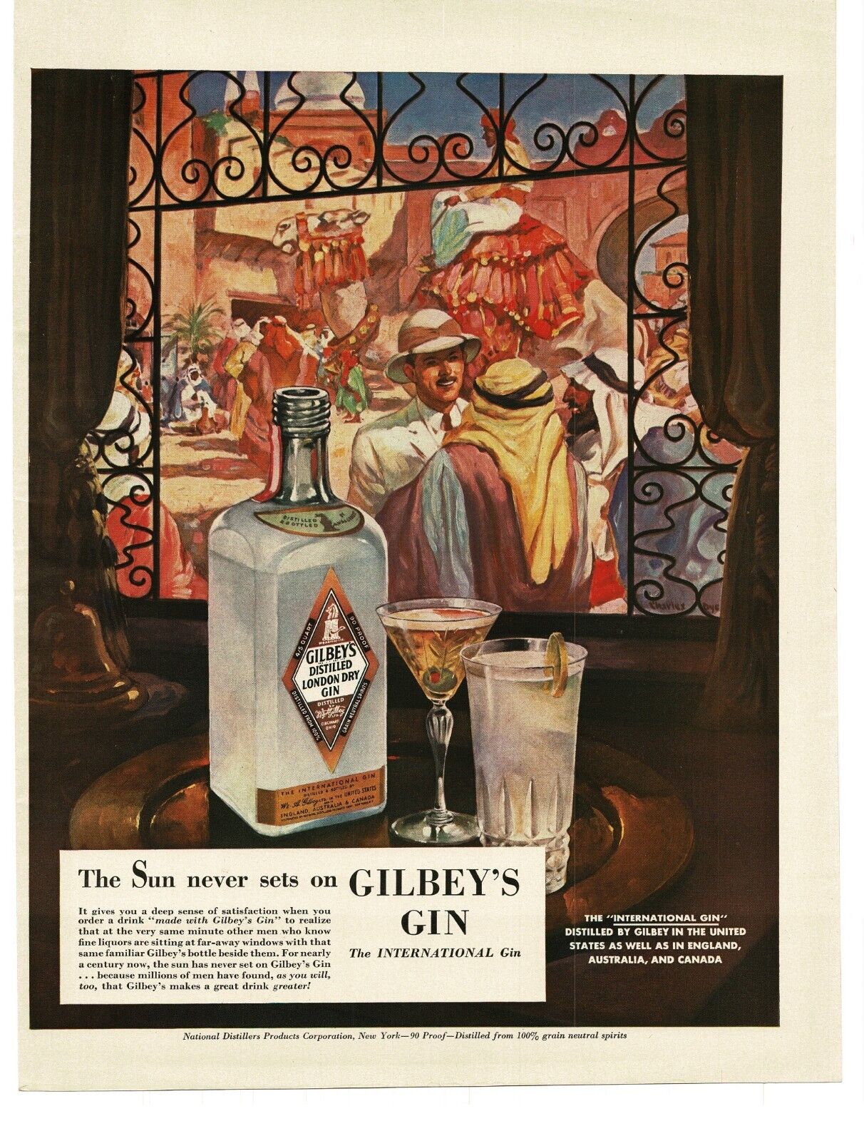 1941 Gilbey's Gin Martini Middle East Market art Vintage Print Ad