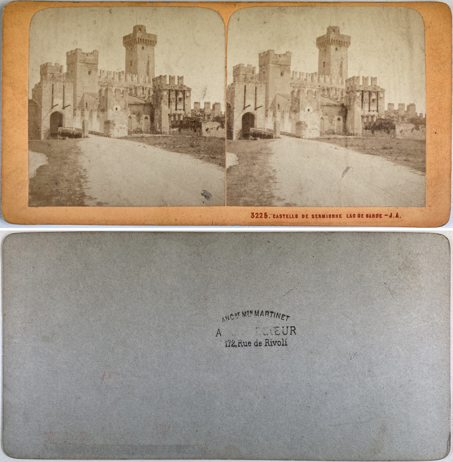 Lac de Garde, Scaligero Castle of Sirmione, Vintage albumen print, circa 1860, st