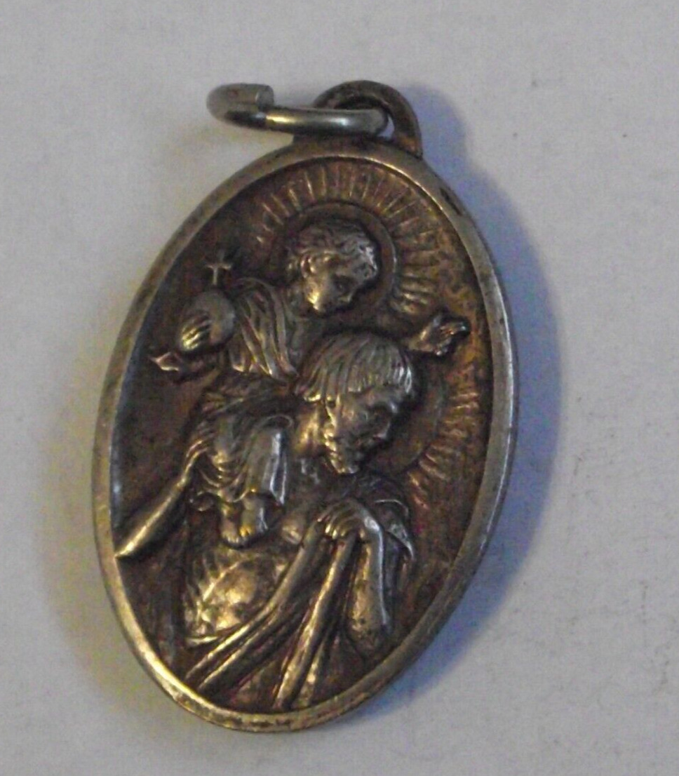 Vtg St Anne mother of Virgin Mary Saint Christopher travel patron pendant medal