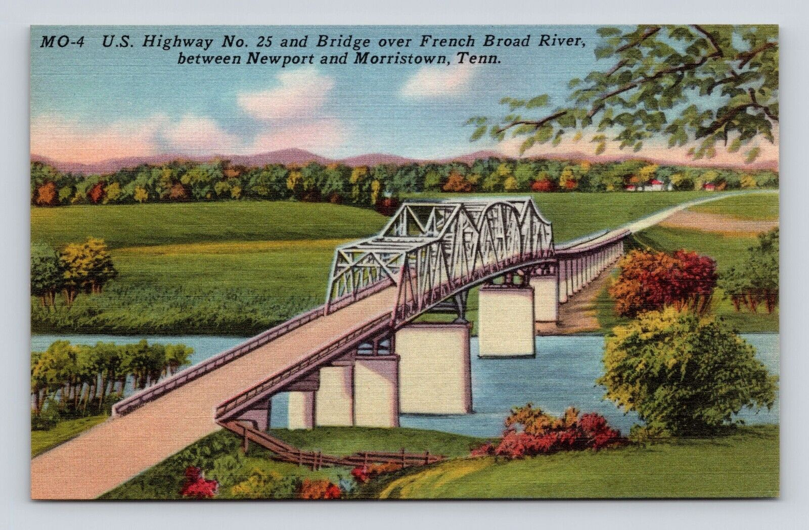 Old Postcard Bridge French Broad River Newport Morristown TN Hwy 25 1940