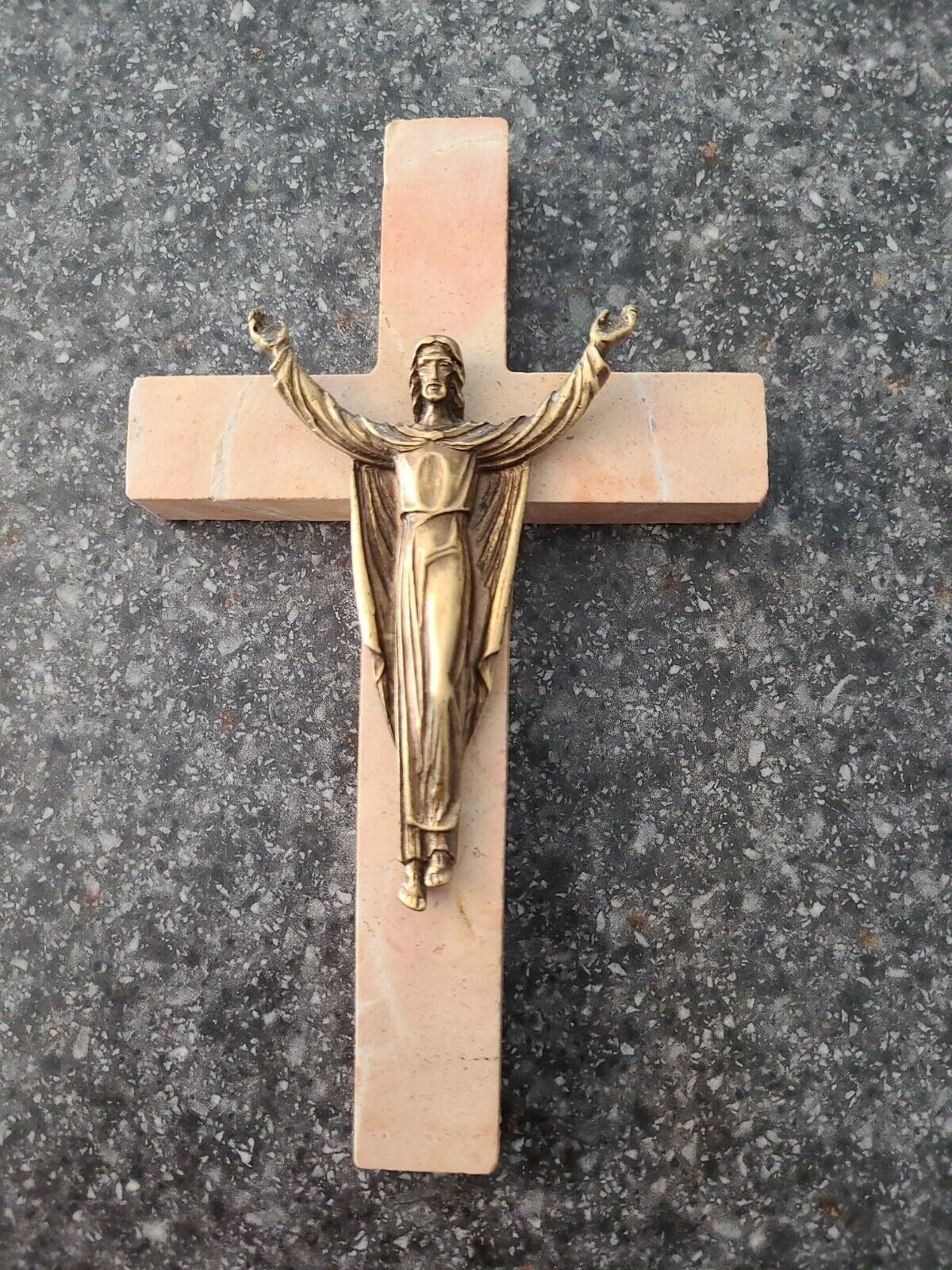 Vintage/Antique Bethlehem Stone & Pewter Crucifix Jesus 6\