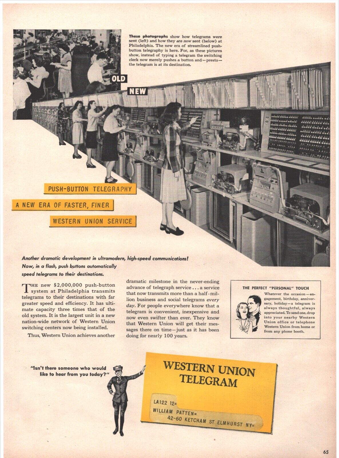 1947 Western Union Telegram Vintage Original Magazine Print Ad