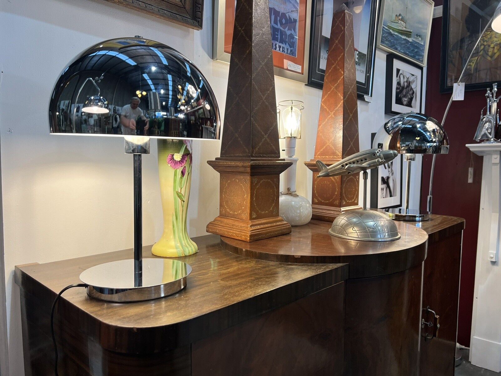 Pair Of Modernist Chrome Mushroom Table Lamps