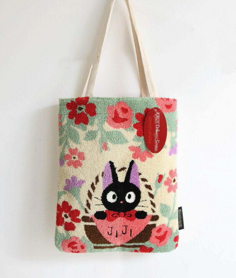 Japan KiKi's Delivery Service JIJI Cat embroidery Shoulder Bag Canvas bag Flower