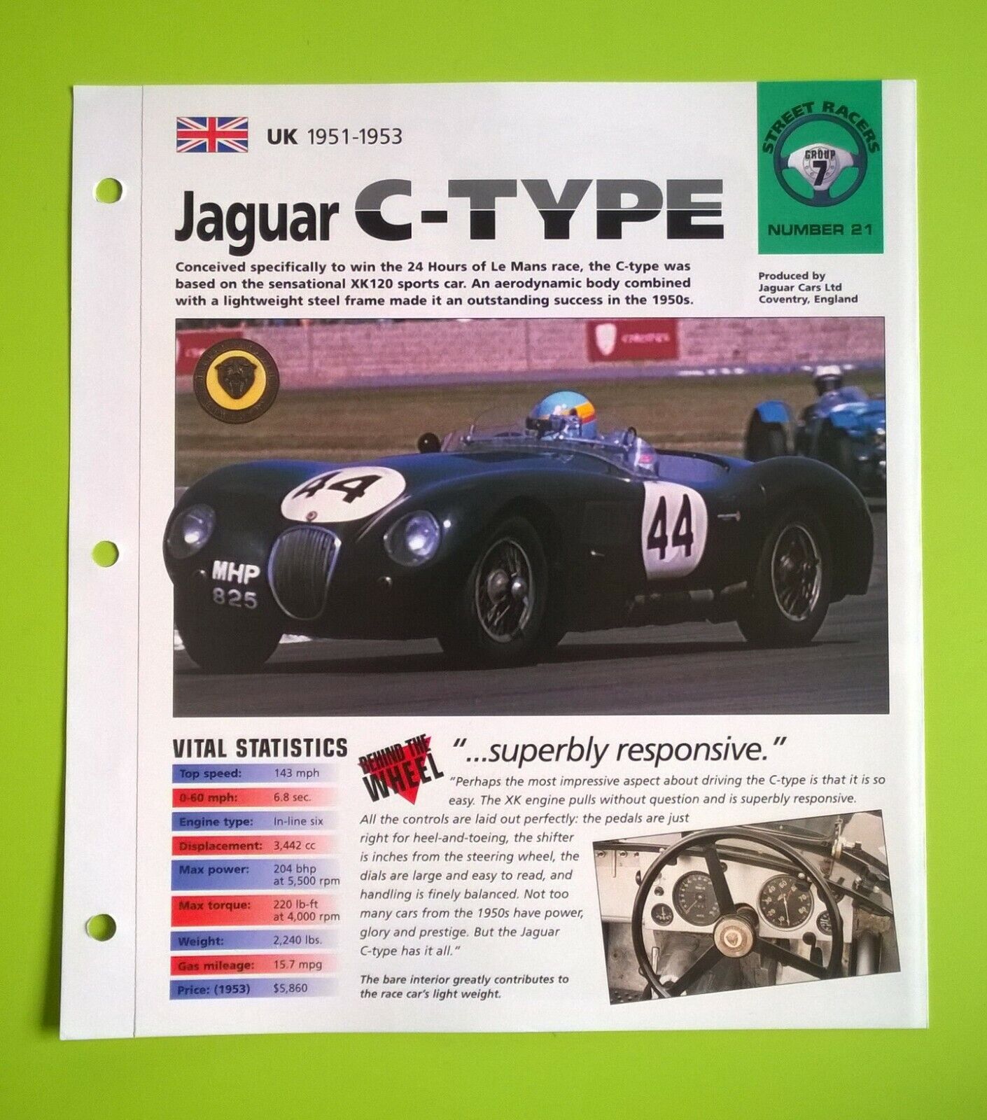 Imp jaguar C type race car information brochure hot cars dealer